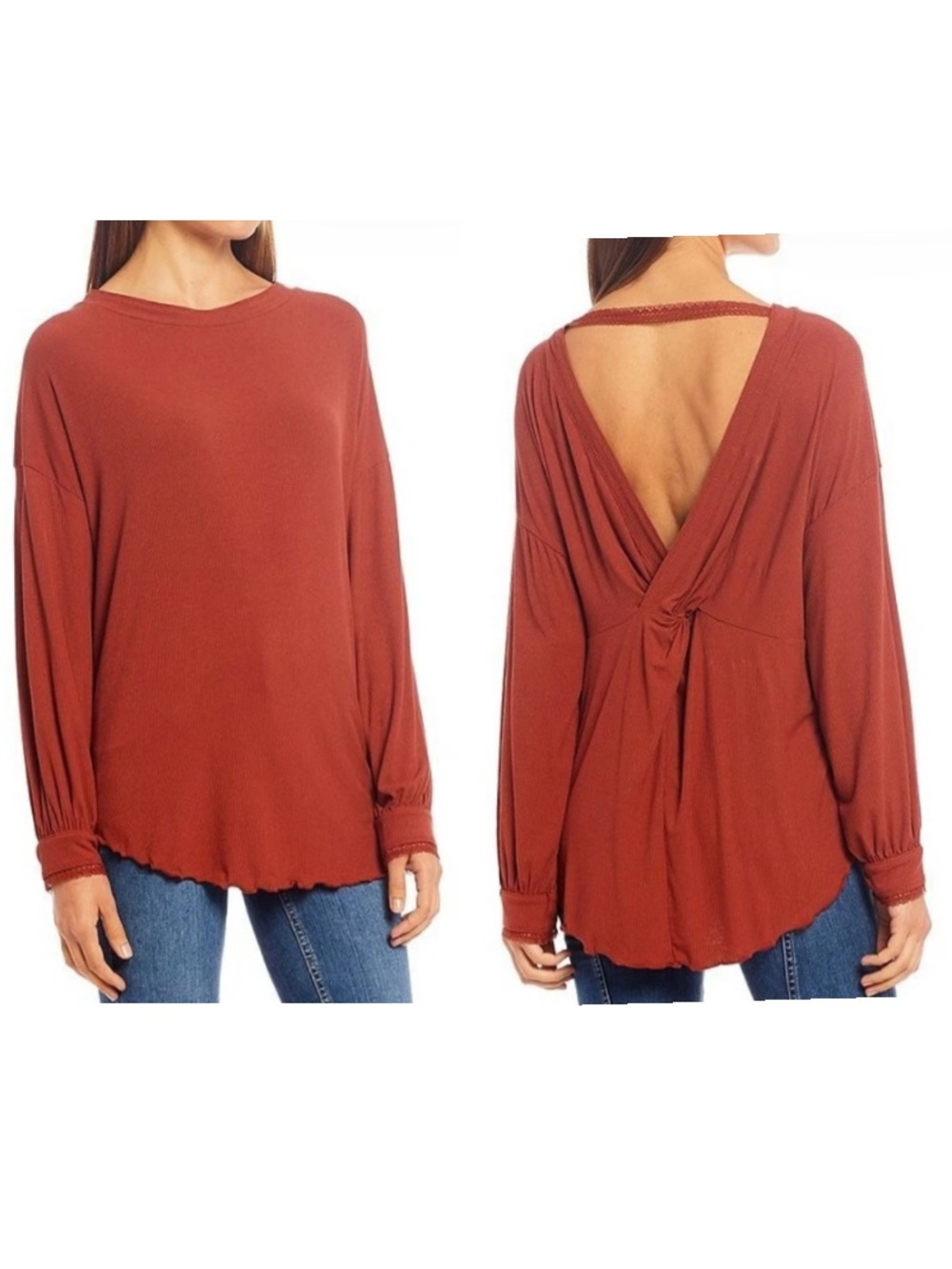 Free People Boho Shimmy Shake Top Comboy Brick Low Open Back Top Size large